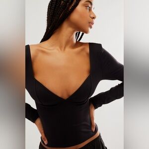 NWT Free People Duo Corset Cami Long Sleeve Black XS